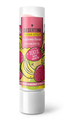 Desertini / Десертини Бальзам для губ питательный Клубника-Банан с пантенолом 4.2г / гигиеническая помада
