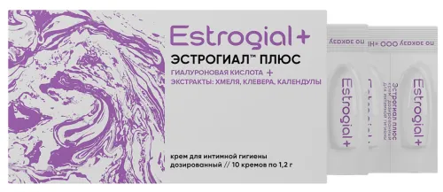 Средство для интимной гигиены Эстрогиал Плюс крем дозированный увлажняющий, с гиалуроновой кислотой, в упаковке 10 доз по 1.2г