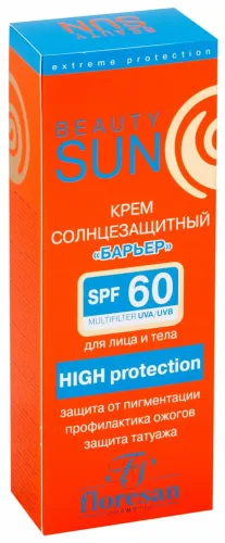 Floresan / Флоресан Солнцезащитное средство SPF60 крем солнцезащитный барьер для кожи любого типа с витамином Е и экстрактом алоэ вера, 75мл / защита от ультрафиолета