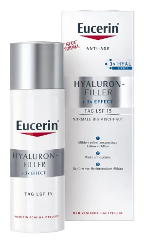 Eucerin / Эуцерин Дневной крем для лица Hyaluron-Filler+3x EFFECT SPF 15 от морщин, для нормальной и комбинированной кожи, с гиалуроновой кислотой, 50мл / уходовая косметика