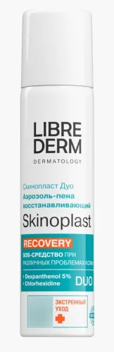 Librederm / Либридерм Пантенол аэрозоль-пена для тела Skinoplast Duo SOS-средство при различных проблемах кожи восстанавливающий флакон, 58г / защитный спрей от солнца