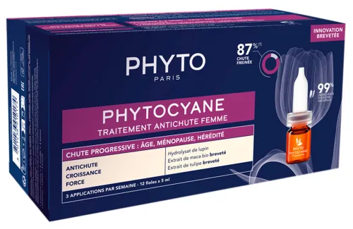 Phyto / Фито Phytocyane Сыворотка для волос женская против выпадения с экстрактом маки, в упаковке 12 ампул по 5мл / уходовая косметика