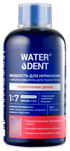 Waterdent / Вотердент Ополаскиватель для полости рта+жидкость для ирригатора 2в1 Укрепление десен, от кариеса, с лактатом цинка 500мл / средство для защиты