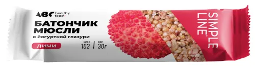 Батончик мюсли злаковый ABC healthy food / АВС Хэлси фуд личи в йогуртовой глазури, 30г / здоровый перекус