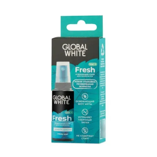 Global White / Глобал вайт Fresh Спрей для полости рта со вкусом мяты флакон 15мл / освежитель дыхания