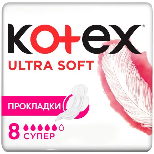 Kotex / Котекс Прокладки женские гигиенические Ultra Soft Cупер, с крылышками 5 капель 8шт. / средство личной гигиены