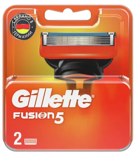 Gillette / Джилетт Fusion5 Сменные кассеты для мужских бритв c 5 лезвиями, смазывающей полоской, 2шт. в упаковке / для бритья и удаления волос