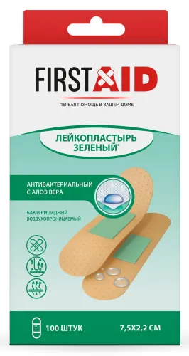Пластырь First Aid бактерицидный телесный 2.2х7.5см 100шт