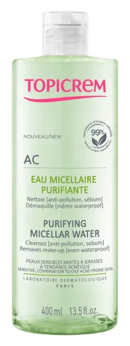 Topicrem / Топикрем Мицеллярная вода для лица AC очищающая для комбинированной и жирной кожи для любого возраста с глицерином 400мл / средство для снятия макияжа