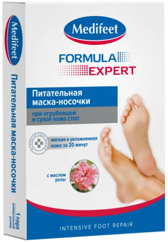 Medifeet / Медифит Маска для ног Formula Expert питательная с маслом розы носочки для педикюра увлажняющие отшелушивающие 1 пара / пилинг