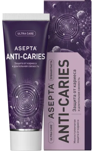 Зубная паста Асепта ANTI-CARIES защита от кариеса и длительная свежесть с фтором 75мл / уход за полостью рта