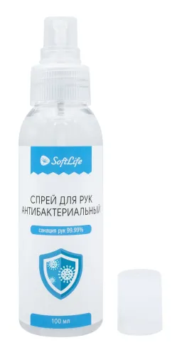 SoftLife / СофтЛайф Антисептический спрей для рук увлажняющий на основе этилового спирта с витамином Е и алоэ, 100мл / бесконтактный санитайзер