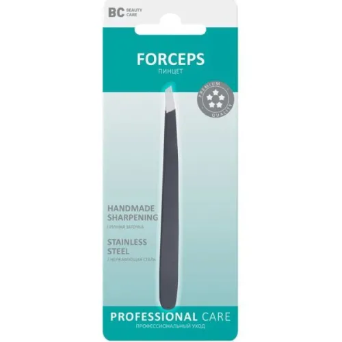 Пинцет BC Beauty Care скошенный, сталь, черный