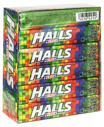 Леденцовая карамель Halls / Холлс Colors ассорти с ментолом, 12 упаковок по 25г / конфеты