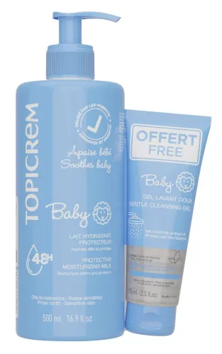 Topicrem / Топикрем Baby Набор косметический для детей с рождения для ухода за кожей: молочко защитное увлажняющее 500мл, гель нежный очищающий 75мл