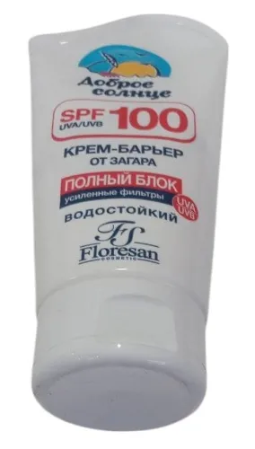 Floresan / Флоресан Солнцезащитное средство Крем-барьер от загара Полный блок SPF-45+ водостойкий, с витамином E и D-пантенолом 125мл / защита от ультрафиолета