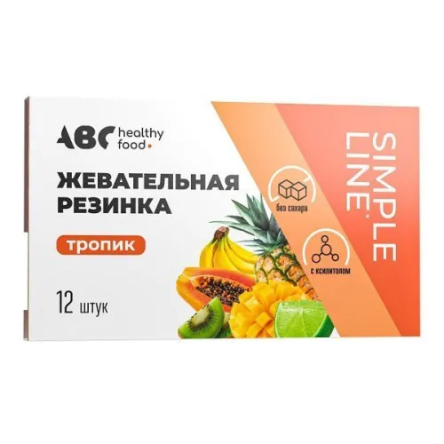 Жевательная резинка ABC Healthy Food / АВС Хэлси Фуд без сахара вкус тропик таблетка 1.42г / жвачка без сахара