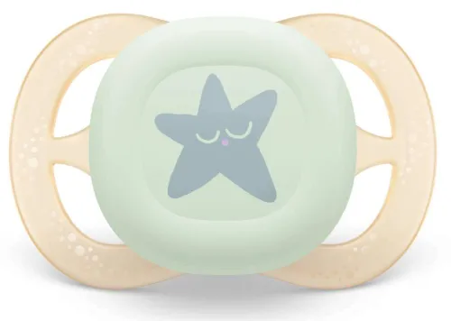 Пустышка для новорожденных Philips Avent / Филипс Авент Ultra Start NightTime от 0-2 месяцев силиконовая, желтая / соска с футляром для хранения