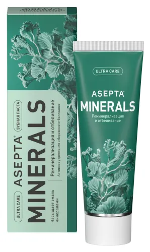 Зубная паста Асепта Minerals отбеливающая реминерализирующая с минералами для чувствительных зубов от кариеса 75мл / уход за полостью рта
