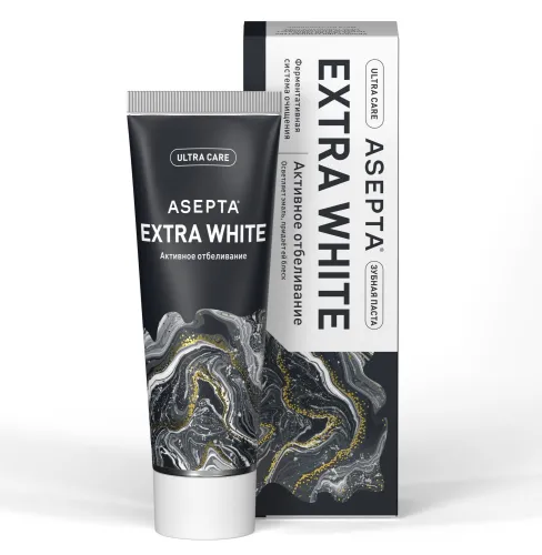 Зубная паста Асепта EXTRA WHITE активное отбеливание, с углем, от кариеса, 75мл / уход за полостью рта