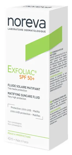 Noreva / Норева Солнцезащитное средство Exfoliac SPF50+ эмульсия матирующая для жирной комбинированную кожи с экстрактом спиреи 40мл / защита от ультрафиолета