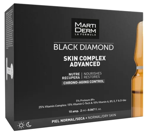 Martiderm / Мартидерм Black Diamond Skin Complex Advanced Сыворотка-уход для лица антиоксидантная для нормальной и сухой кожи с комплексом витаминов, в упаковке 10 ампул по 2мл / уходовая косметика