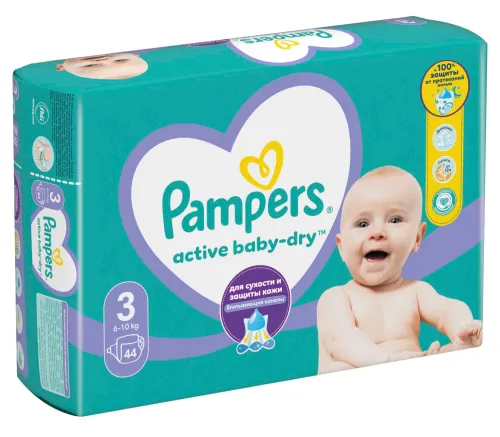 Подгузники Pampers / Памперс Active Baby-Dry, с воздушными каналами, размер 3, для детей весом 6-10кг, в упаковке 44шт. / памперсы