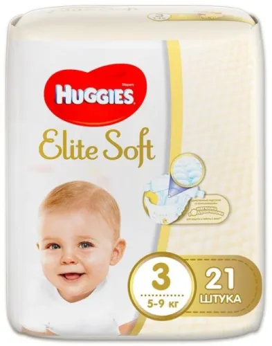 Подгузники Huggies / Хаггис Elite Soft ультрамягкие, размер 3, для детей весом 5-9кг, в упаковке 21шт. / памперсы