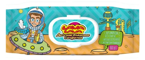 Влажные салфетки детские Lava Lava / Лава Лава с экстрактом ромашки и витамином Е, без спирта, гипоаллергенные, 60шт. / гигиена и уход