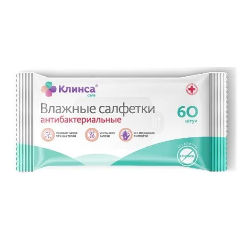 Влажные салфетки Клинса антибактериальные 60шт. / для очищения