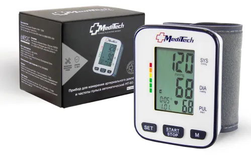 Тонометр Meditech / Медитех МТ-60 автоматический на запястье с манжетой 13.5-21.5см, серый / медицинские товары