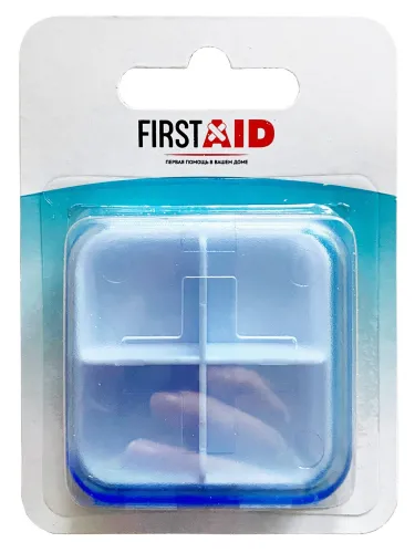 Таблетница First Aid / Ферстэйд карманная 4 отделения пластиковая / контейнер для таблеток