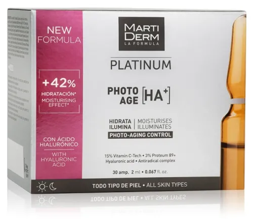 Martiderm / Мартидерм Platinum Photo-Age HA+ Сыворотка для лица от фотостарения для всех типов кожи, с гиалуроновой кислотой, в упаковке 30 ампул по 2мл / уходовая косметика