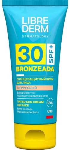 Librederm / Либридерм Солнцезащитное средство Bronzeada SPF 30 крем тонирующий для светлой и чувствительной кожи лица с витамином Е и маслом инка-инчи 50мл / защита от ультрафиолета