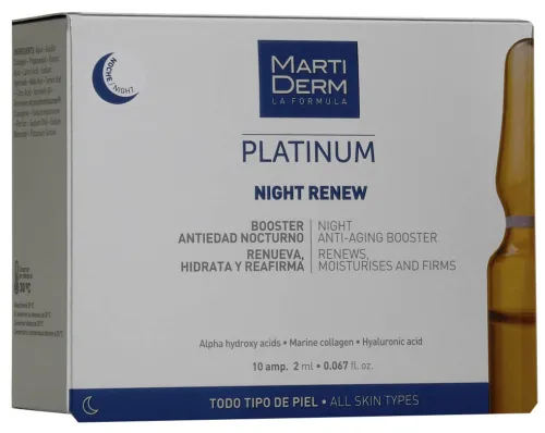 Martiderm / Мартидерм Platinum Night Renew Сыворотка для лица ночная антивозрастная для всех типов кожи, с гиалуроновой кислотой, в упаковке 10 ампул по 2мл / уходовая косметика