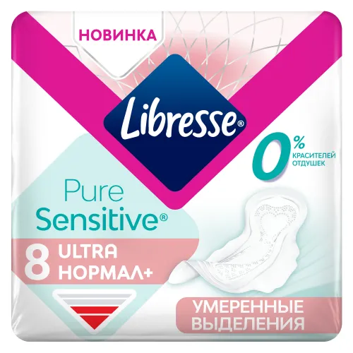Libresse Прокладки Pure Sensitive Ultra Normal Plus 8шт, 2 капли