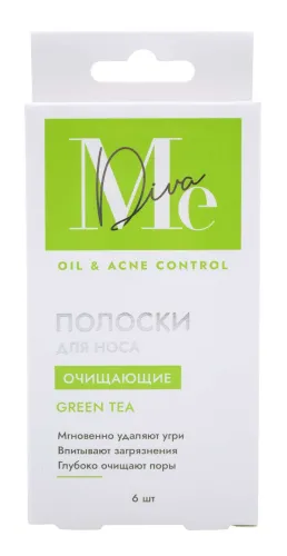 Очищающие полоски Mediva / Медива Oil&Acne control для носа, с зеленым чаем, в упаковке 6шт. / косметика от черных точек