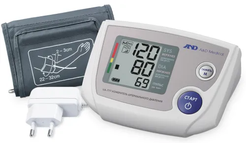 Тонометр A&D / Эй энд Ди UA-777 автоматический, с адаптером, с манжетой 22-32см, серый / медицинские товары