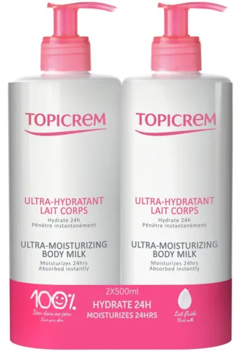 Topicrem / Топикрем Набор косметический для женщин для ухода за кожей: молочко для тела ультра-увлажняющее, в упаковке 2шт. по 500мл