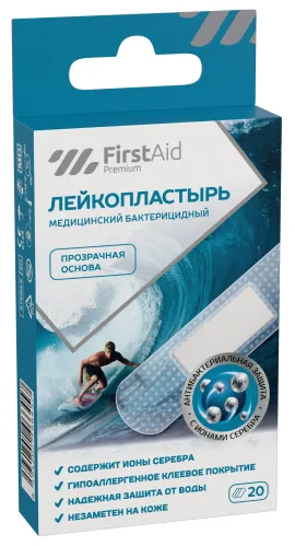 Пластырь First Aid Premium Teneris 19x76мм 20шт, прозрачный