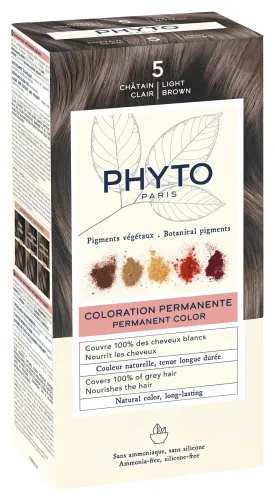 Phyto / Фито Крем-краска для волос перманентная с растительными пигментами, тон 5 светлый шатен, 50мл / женская косметика