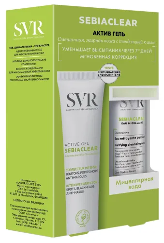 SVR / СВР Sebiaclear Набор косметический для женщин для ухода за кожей: гель для смешанной кожи лица с тенденцией к акне Active 40мл, вода мицеллярная 75мл