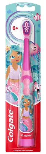 Детская зубная щетка Colgate / Колгейт от 6+ лет супермягкая, питаемая от батарей, цветная / гигиена полости рта