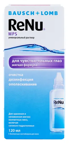 Bausch + Lomb / Бауш + Ломб Раствор многофункциональный для ухода за контактными линзами ReNu MPS с контейнером 120мл / вода для линз