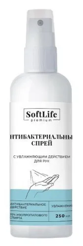 SoftLife / СофтЛайф Антисептический спрей для рук с увлажняющим действием на основе изопропилового спирта, 250мл / бесконтактный санитайзер