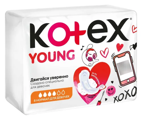 Прокладки Kotex Young Нормал, 4 капли, 8шт, дневные