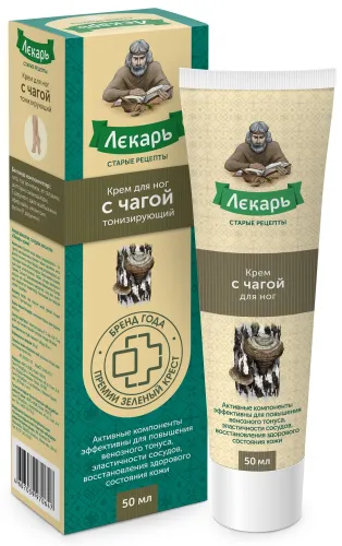 Лекарь Крем для ног тонизирующий при отеках с чагой 50мл / средство увлажняющее