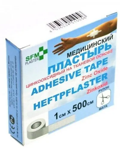 SFM Hospital Products Лейкопластырь медицинский фиксирующий SFM-Plaster белый на тканевой основе в упаковке 1x500см 1шт. / лейкопластырь рулонный