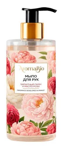 AromaBio / АромаБио Жидкое мыло Бархатный пион и масло розы для рук увлажняющее с глицерином 290мл / гигиена и уход
