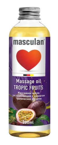 Masculan / Маскулан TROPIC FRUITS Масло косметическое расслабляющее с ароматом тропических фруктов, для ухода за кожей и массажа, 200мл / уходовая косметика